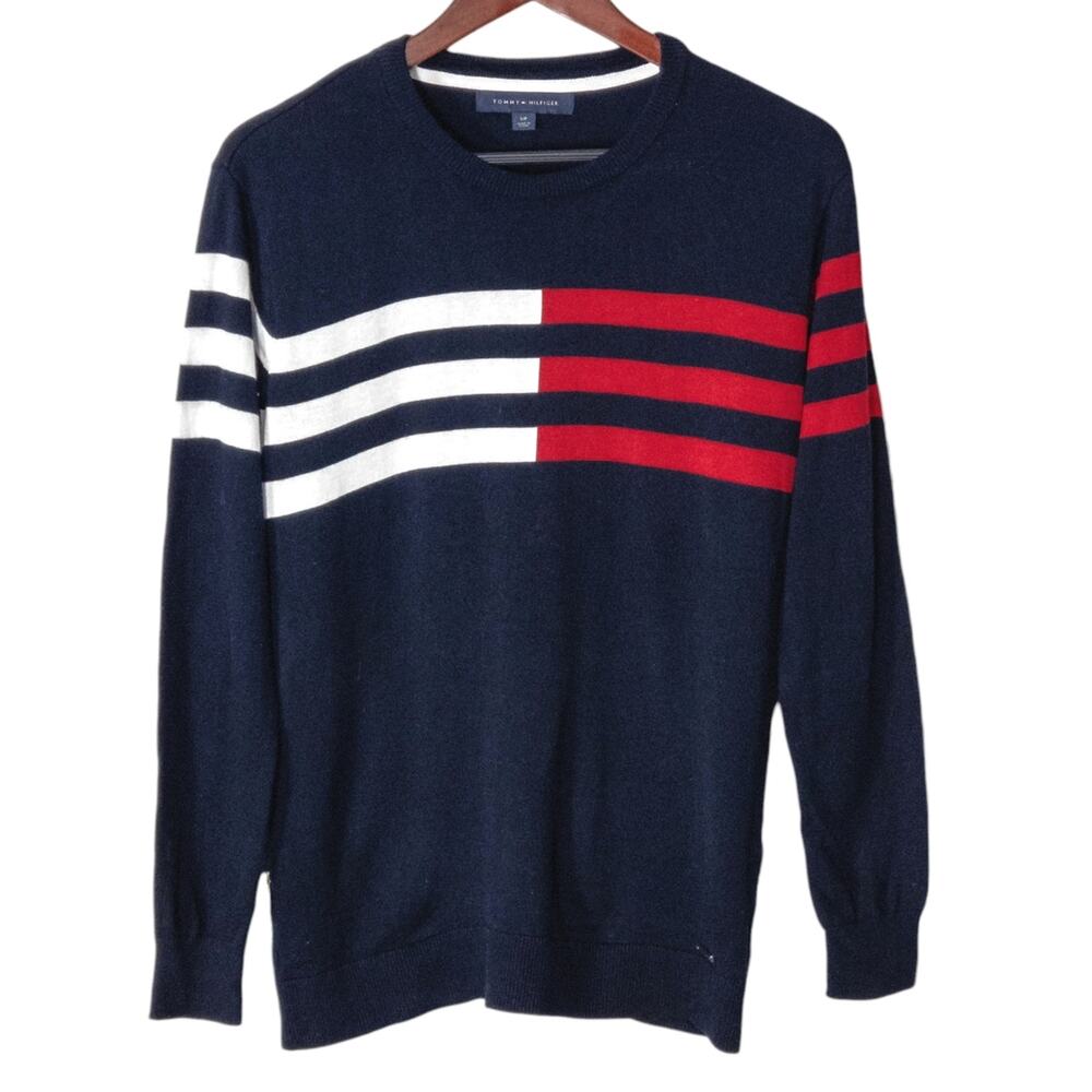 Tommy Hilfiger Sweater Red White Blue Size S Y2K Coastal Preppy